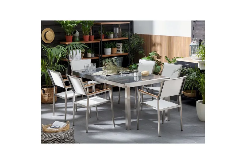Matsalsset Grosseto Grå/Vit/Silver, 6-Sits - Grå/Vit/Silver/6-Sits - Utemöbler - Utegrupp - Matgrupp utomhus