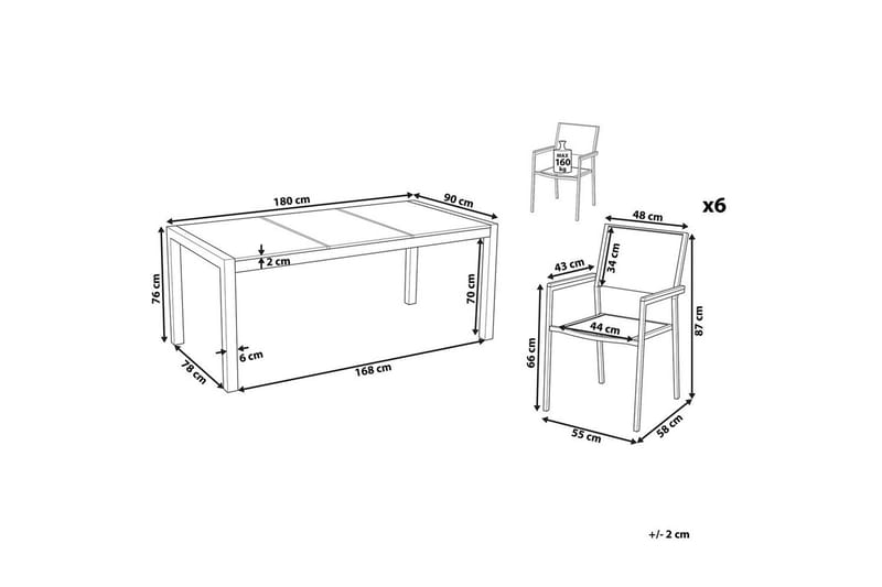 Matsalsset Grosseto Grå/Vit/Silver, 6-Sits - Grå/Vit/Silver/6-Sits - Utemöbler - Utegrupp - Matgrupp utomhus