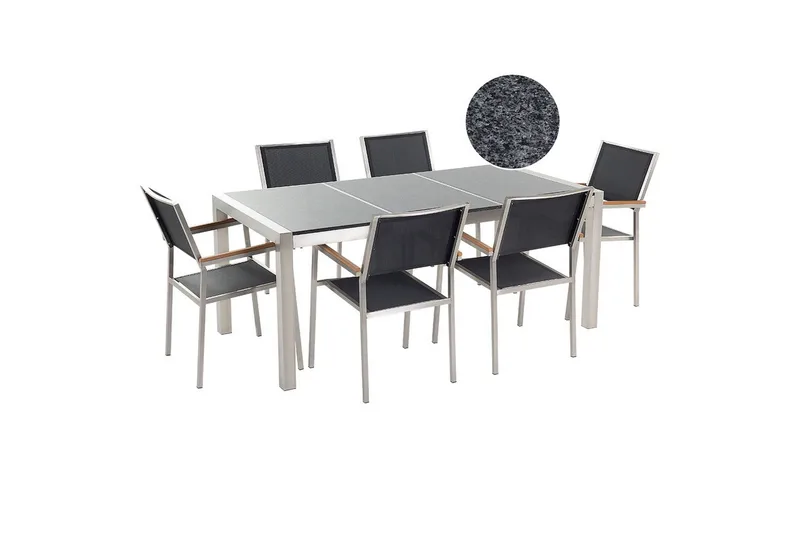 Matsalsset Grosseto Grafitgrå/Svart/Silver, 6-Sits, Grafitgrå/Svart/Silver, 6-Sits
