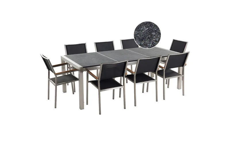 Matsalsset Grosseto Grafitgrå/Svart/Silver, 8-Sits, Grafitgrå/Svart/Silver, 8-Sits