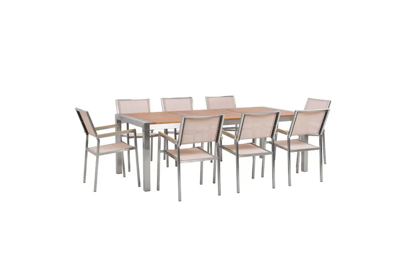 Matsalsset Grosseto Ljus trä/beige/silver, 8-Sits - Ljus trä/beige/silver, 8-Sits - Utemöbler - Utegrupp - Matgrupp utomhus