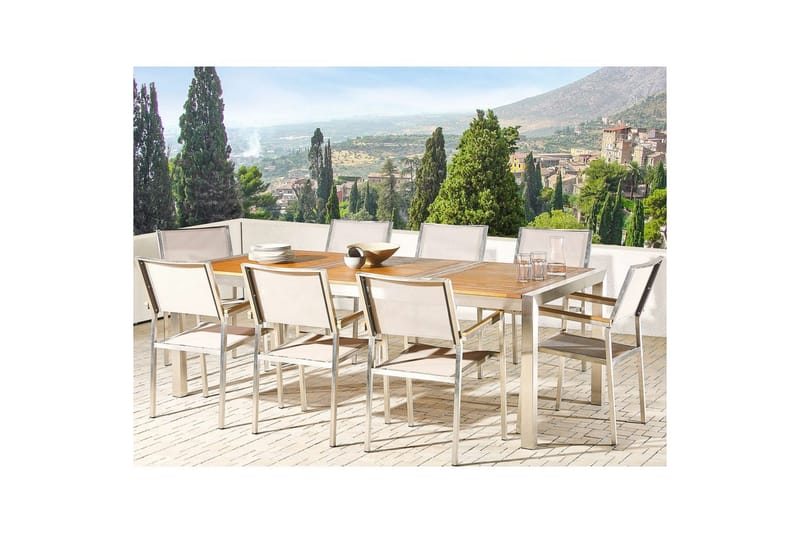Matsalsset Grosseto Ljus trä/beige/silver, 8-Sits - Ljus trä/beige/silver, 8-Sits - Utemöbler - Utegrupp - Matgrupp utomhus