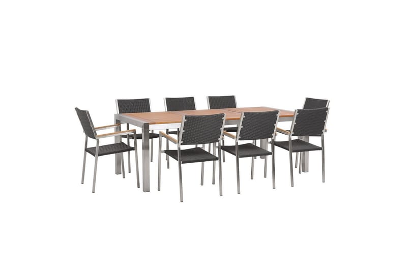 Matsalsset Grosseto Ljus trä/svart/silver, 8-Sits - Ljus trä/svart/silver, 8-Sits - Utemöbler - Utegrupp - Matgrupp utomhus