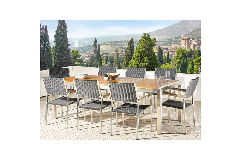 Matsalsset Grosseto Ljus trä/svart/silver, 8-Sits - Ljus trä/svart/silver, 8-Sits - Utemöbler - Utegrupp - Matgrupp utomhus