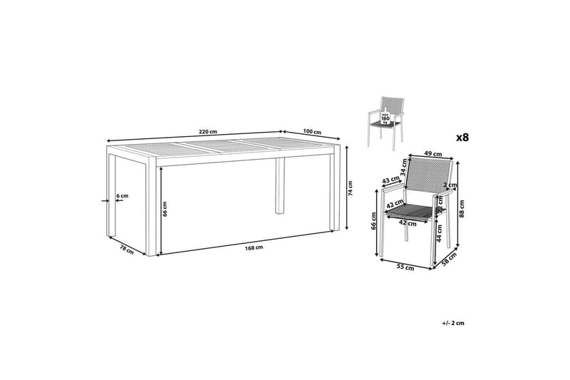 Matsalsset Grosseto Ljus trä/svart/silver, 8-Sits - Ljus trä/svart/silver, 8-Sits - Utemöbler - Utegrupp - Matgrupp utomhus