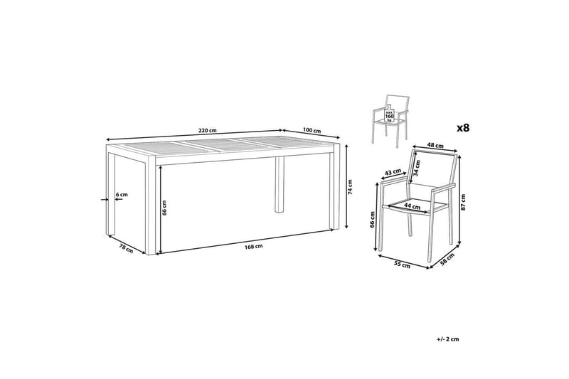 Matsalsset Grosseto Ljus trä/vit/silver, 8-Sits - Ljus trä/vit/silver, 8-Sits - Utemöbler - Utegrupp - Matgrupp utomhus
