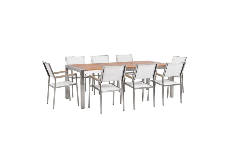 Matsalsset Grosseto Ljus trä/vit/silver, 8-Sits - Ljus trä/vit/silver, 8-Sits - Utemöbler - Utegrupp - Matgrupp utomhus
