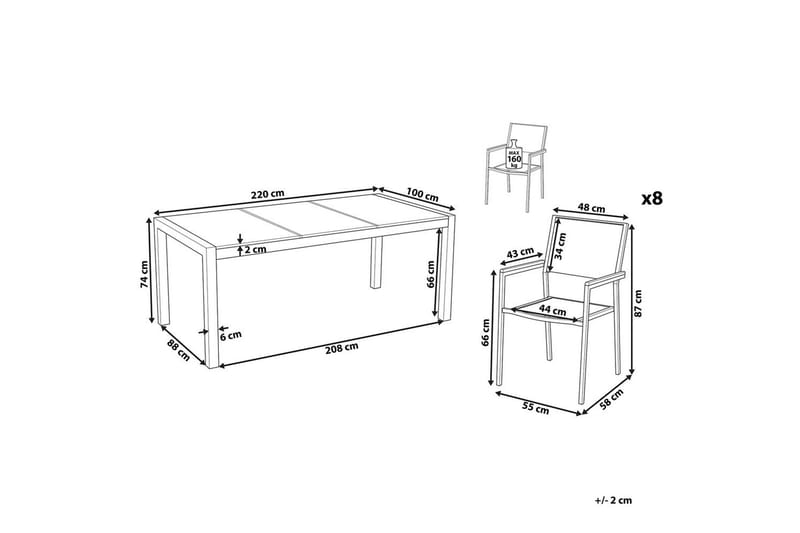 Matsalsset Grosseto Vit/Svart/Silver, 8-Sits - Vit/Svart/Silver, 8-Sits - Utemöbler - Utegrupp - Matgrupp utomhus