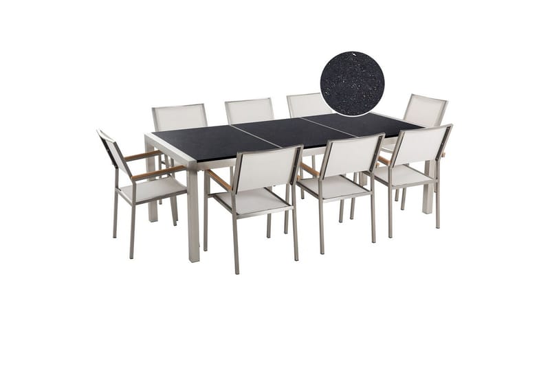 Matsalsset Grosseto Vit/Svart/Silver, 8-Sits - Vit/Svart/Silver, 8-Sits - Utemöbler - Utegrupp - Matgrupp utomhus