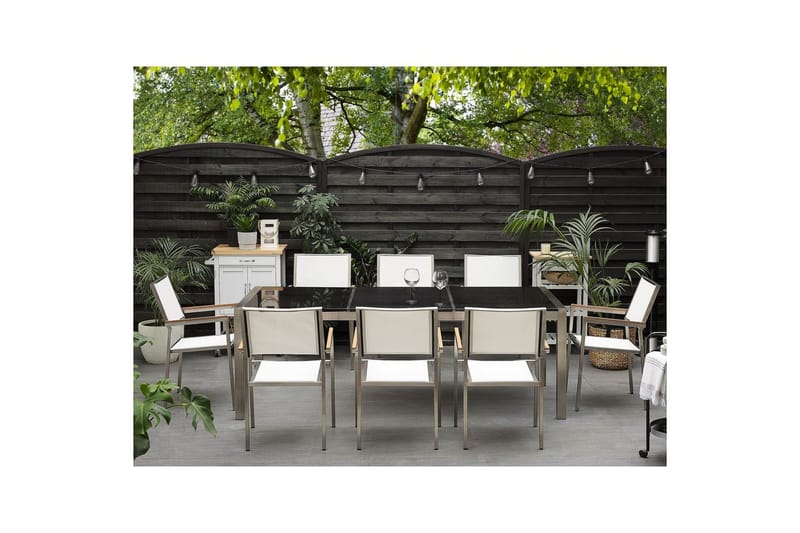 Matsalsset Grosseto Vit/Svart/Silver, 8-Sits - Vit/Svart/Silver, 8-Sits - Utemöbler - Utegrupp - Matgrupp utomhus