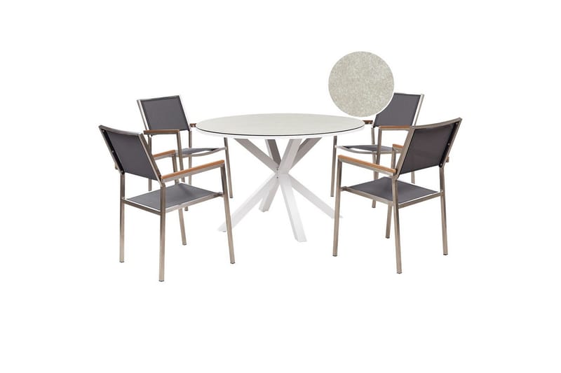 Matsalsset Maletto/Grosseto Grå/vit/silver/beige - Grå/vit/silver/beige - Utemöbler - Utegrupp - Matgrupp utomhus