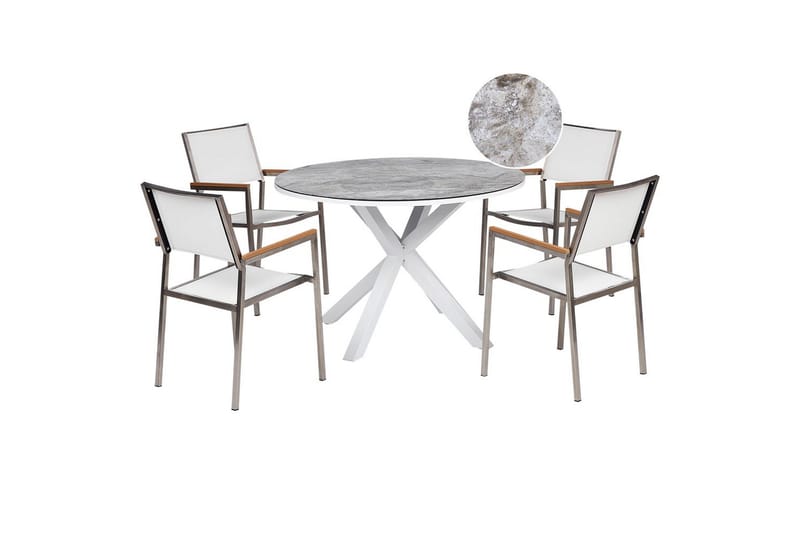 Matsalsset Maletto/Grosseto Vit marmor/Silver/Grå - Vit marmor/Silver/Grå - Utemöbler - Utegrupp - Matgrupp utomhus