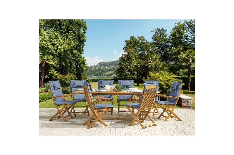 Matsalsset Maui 8-sits Ljus trä/blå - Ljus trä/blå - Utemöbler - Utegrupp - Matgrupp utomhus