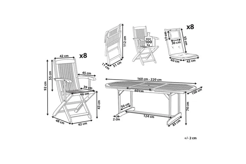 Matsalsset Maui II Flerfärgad/beige/blå/ljus trä, 8-Sits - Flerfärgad/beige/blå/ljus trä, 8-Sits - Utemöbler - Utegrupp - Matgrupp utomhus