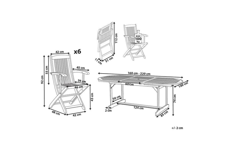 Matsalsset Maui II Ljus trä, 6-Sits - Ljus trä, 6-Sits - Utemöbler - Utegrupp - Matgrupp utomhus