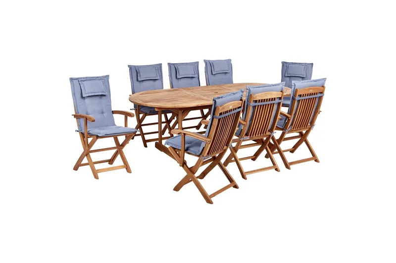 Matsalsset Maui II Ljus trä/blå, 8-Sits - Ljus trä/blå, 8-Sits - Utemöbler - Utegrupp - Matgrupp utomhus