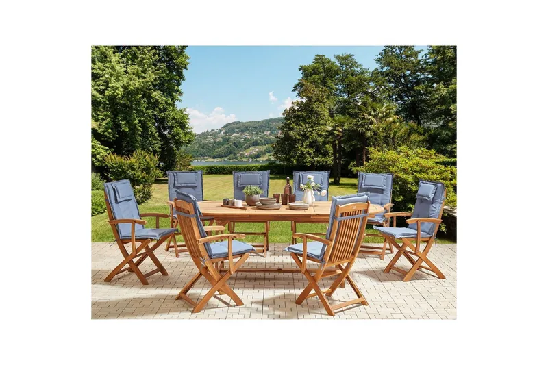 Matsalsset Maui II Ljus trä/blå, 8-Sits - Ljus trä/blå, 8-Sits - Utemöbler - Utegrupp - Matgrupp utomhus