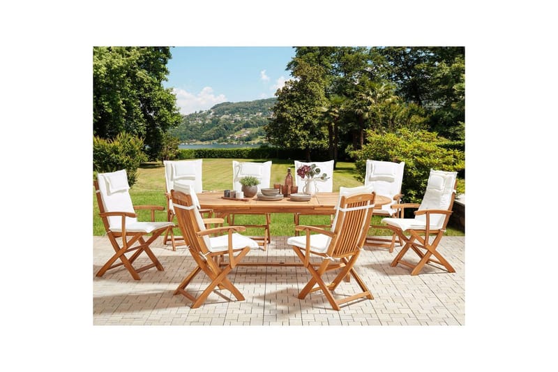 Matsalsset Maui II Ljus trä/Off-white, 8-Sits - Ljus trä/Off-white, 8-Sits - Utemöbler - Utegrupp - Matgrupp utomhus