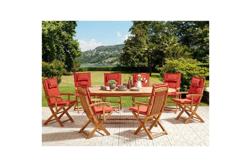 Matsalsset Maui II Ljus trä/röd, 8-Sits - Ljus trä/röd, 8-Sits - Utemöbler - Utegrupp - Matgrupp utomhus