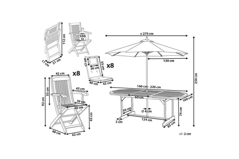Matsalsset Maui II med parasoll Ljus trä/Off-white/grå, 8-Sits - Ljus trä/Off-white/grå, 8-Sits - Utemöbler - Utegrupp - Matgrupp utomhus