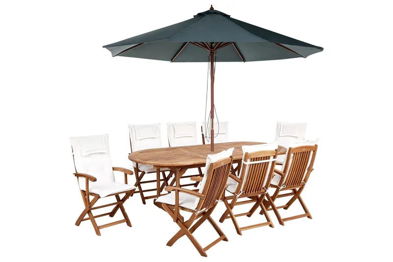 Matsalsset Maui II med parasoll Ljus trä/Off-white/grå, 8-Sits, Ljus trä/Off-white/grå, 8-Sits