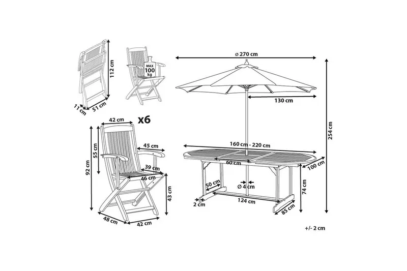 Matsalsset Maui II med parasoll Ljus trä/beige, 6-Sits - Ljus trä/beige, 6-Sits - Utemöbler - Utegrupp - Matgrupp utomhus