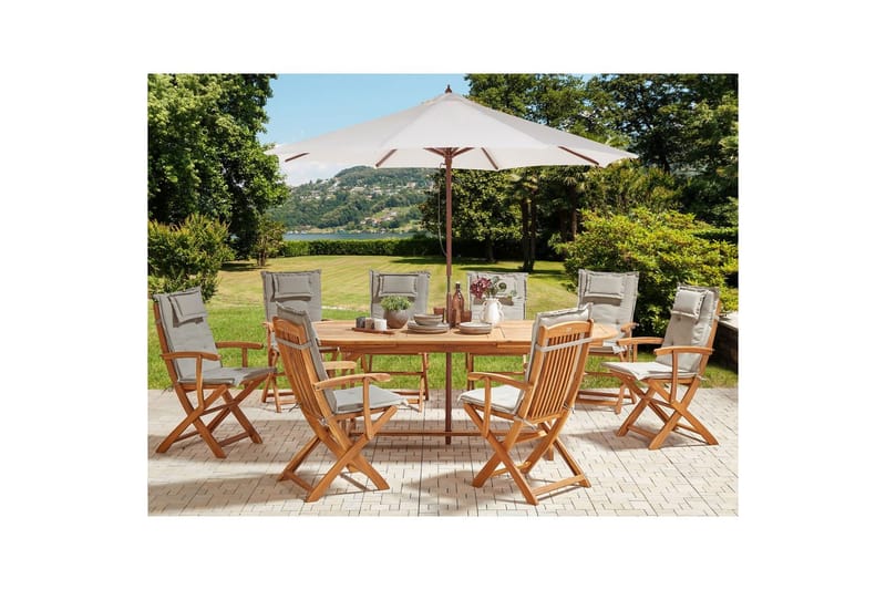 Matsalsset Maui II med parasoll Ljus trä/Taupe, 8-Sits - Ljus trä/Taupe, 8-Sits - Utemöbler - Utegrupp - Matgrupp utomhus