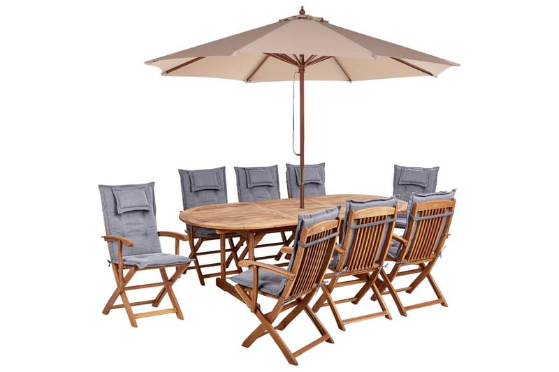 Matsalsset Maui II med parasoll Ljus trä/grått/taupe, 8-Sits - Ljus trä/grått/taupe, 8-Sits - Utemöbler - Utegrupp - Matgrupp utomhus