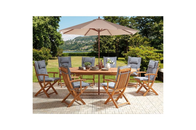 Matsalsset Maui II med parasoll Ljus trä/grått/taupe, 8-Sits - Ljus trä/grått/taupe, 8-Sits - Utemöbler - Utegrupp - Matgrupp utomhus