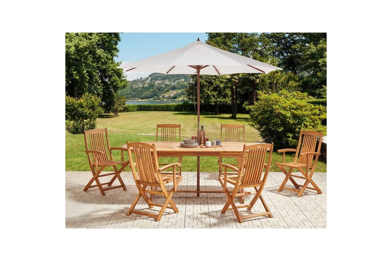 Matsalsset Maui II med parasoll Ljus trä/beige, 6-Sits - Ljus trä/beige, 6-Sits - Utemöbler - Utegrupp - Matgrupp utomhus