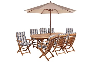 Matsalsset Maui II med parasoll Flerfärgad/ljust trä/beige/blå, 8-Sits