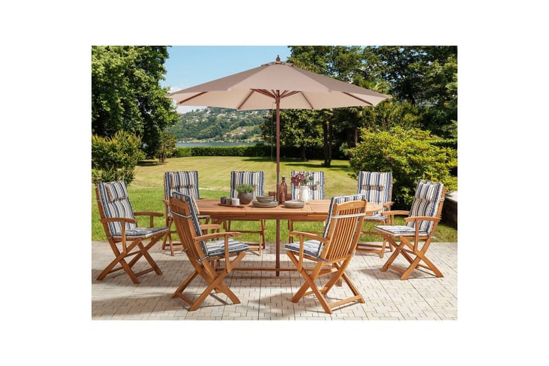 Matsalsset Maui II med parasoll Flerfärgad/ljust trä/beige/blå, 8-Sits - Flerfärgad/ljust trä/beige/blå, 8-Sits - Utemöbler - Utegrupp - Matgrupp utomhus