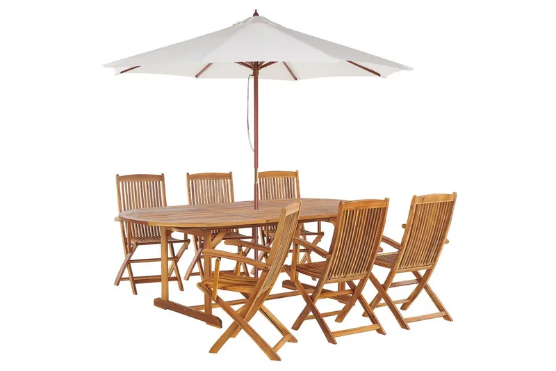 Matsalsset Maui med parasoll 8-sits Ljus trä/beige, Ljus trä/beige