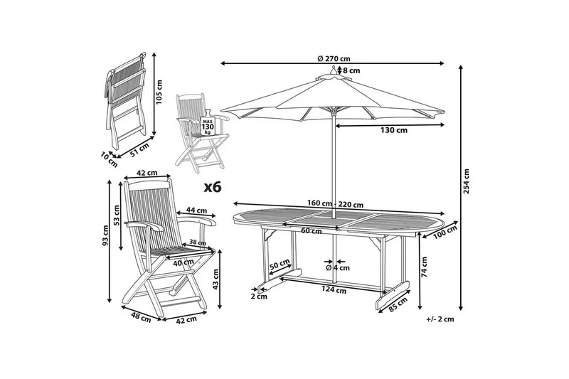 Matsalsset Maui med parasoll 8-sits Ljus trä/beige - Ljus trä/beige - Utemöbler - Utegrupp - Matgrupp utomhus