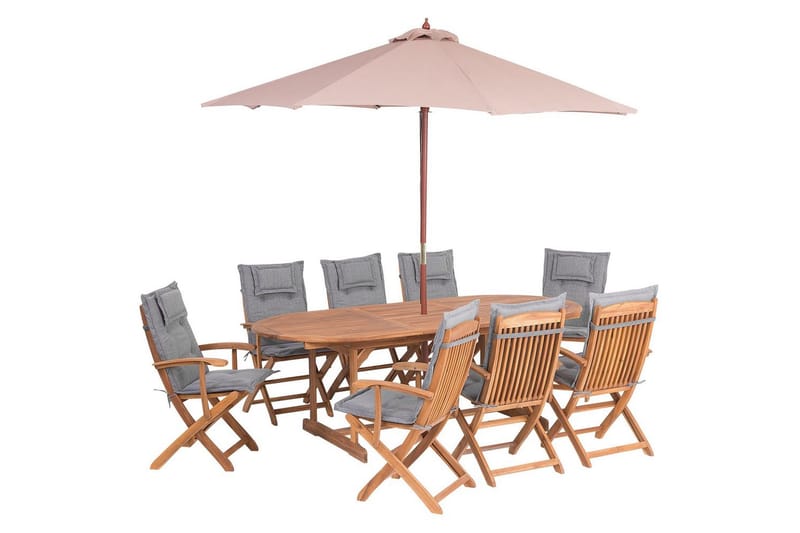Matsalsset Maui med parasoll 8-sits Ljus trä/grått/beige - Ljus trä/grått/beige - Utemöbler - Utegrupp - Matgrupp utomhus