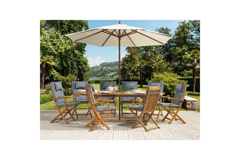 Matsalsset Maui med parasoll 8-sits Ljus trä/grått/beige - Ljus trä/grått/beige - Utemöbler - Utegrupp - Matgrupp utomhus