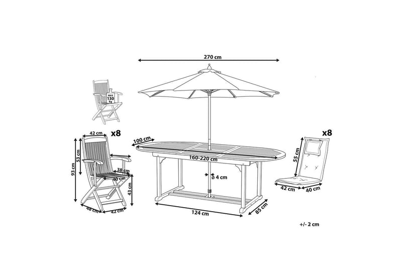 Matsalsset Maui med parasoll 8-sits Ljus trä/grått/beige - Ljus trä/grått/beige - Utemöbler - Utegrupp - Matgrupp utomhus