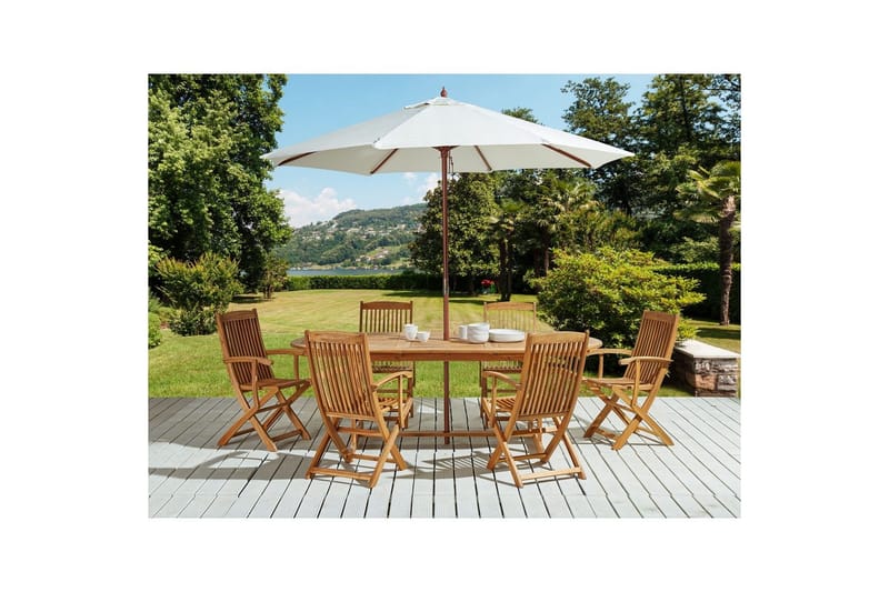 Matsalsset Maui med parasoll 8-sits Ljus trä/beige - Ljus trä/beige - Utemöbler - Utegrupp - Matgrupp utomhus
