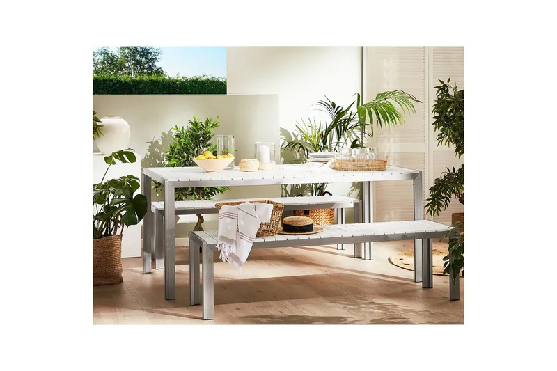Matsalsset Nardo Vit/Silver - Vit/Silver - Utemöbler - Utegrupp - Matgrupp utomhus