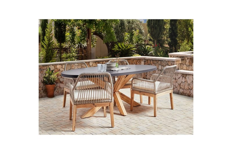 Matsalsset Oristano Grå/beige/ljus trä, 4-Sits - Grå/beige/ljus trä, 4-Sits - Utemöbler - Utegrupp - Matgrupp utomhus