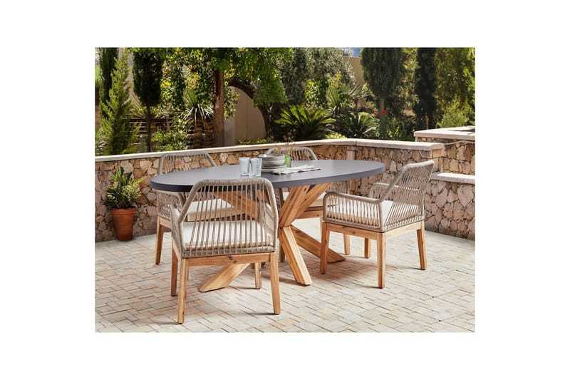 Matsalsset Oristano Grå/beige/ljus trä, 4-Sits - Grå/beige/ljus trä, 4-Sits - Utemöbler - Utegrupp - Matgrupp utomhus