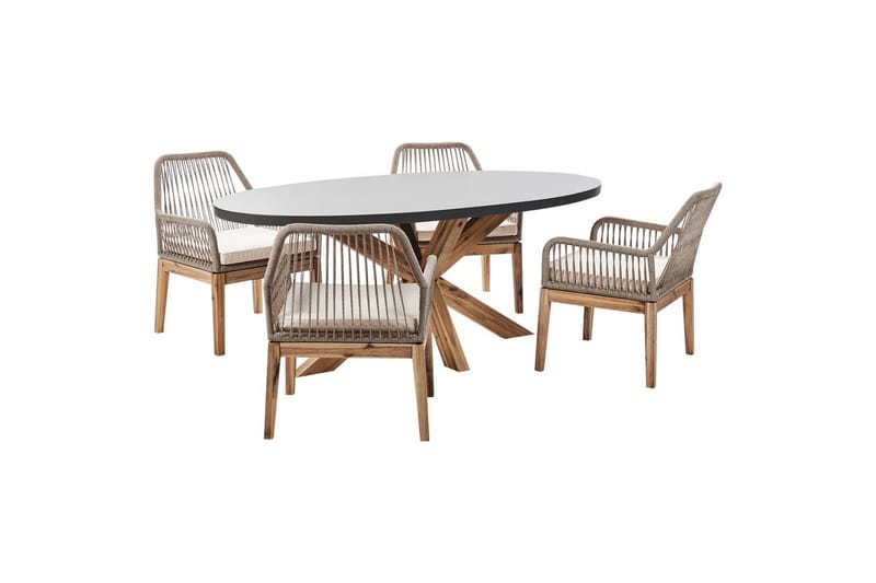 Matsalsset Oristano Grå/beige/ljus trä, 4-Sits, Grå/beige/ljus trä, 4-Sits