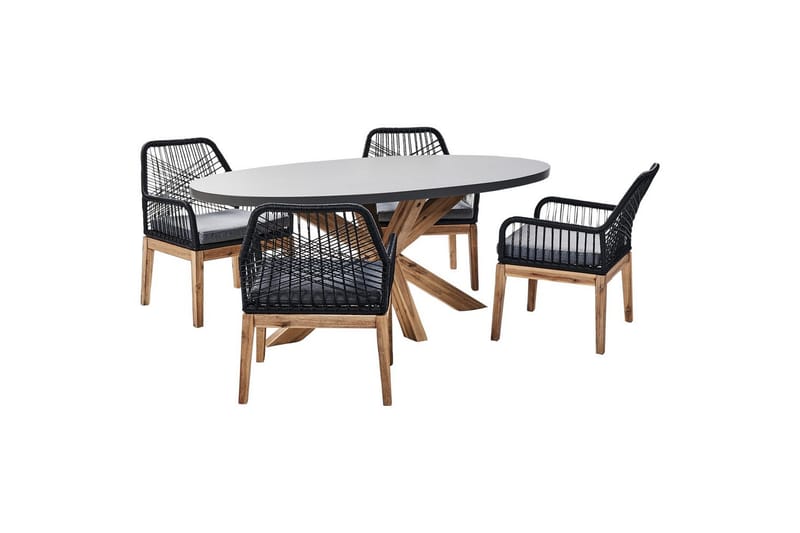 Matsalsset Oristano Grå/svart/ljus trä, 4-Sits, Grå/svart/ljus trä, 4-Sits