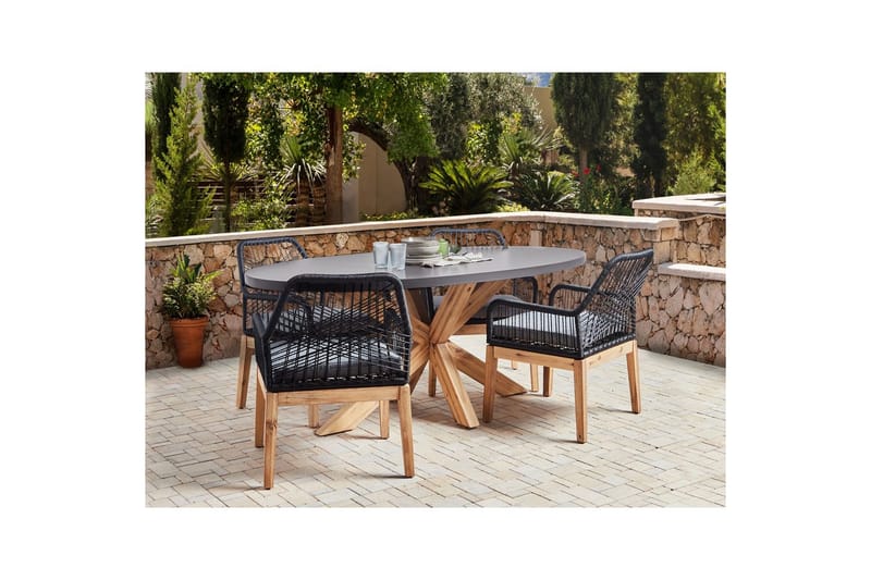 Matsalsset Oristano Grå/svart/ljus trä, 4-Sits - Grå/svart/ljus trä, 4-Sits - Utemöbler - Utegrupp - Matgrupp utomhus
