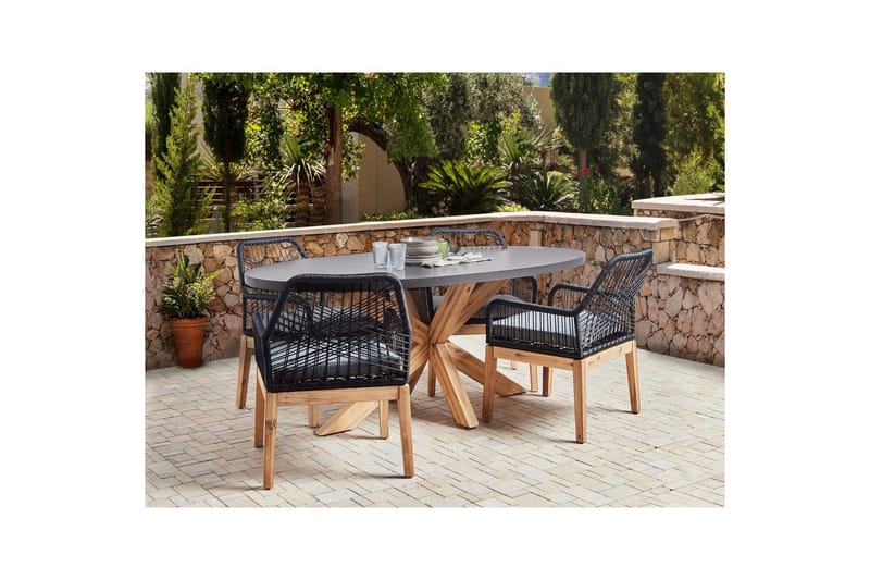 Matsalsset Oristano Grå/svart/ljus trä, 4-Sits - Grå/svart/ljus trä, 4-Sits - Utemöbler - Utegrupp - Matgrupp utomhus