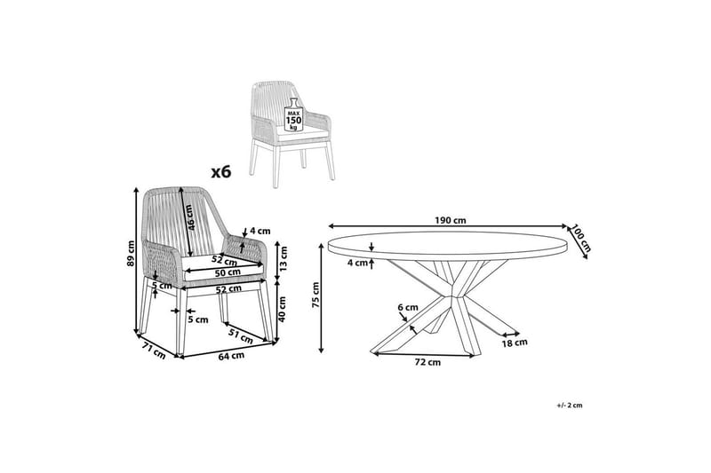 Matsalsset Oristano Grå/Svart/Ljus träfärg, 6-Sits - Grå/Svart/Ljus träfärg, 6-Sits - Utemöbler - Utegrupp - Matgrupp utomhus