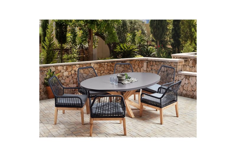 Matsalsset Oristano Grå/Svart/Ljus träfärg, 6-Sits - Grå/Svart/Ljus träfärg, 6-Sits - Utemöbler - Utegrupp - Matgrupp utomhus