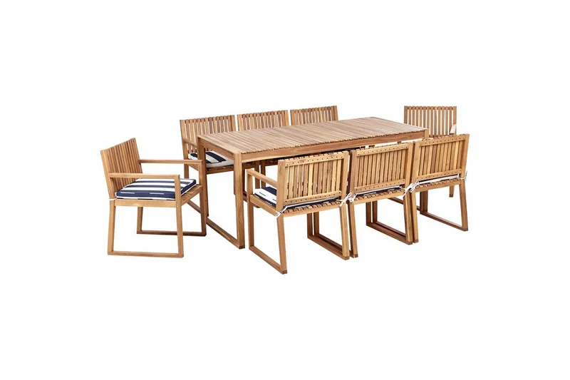 Matsalsset Sassari II med kuddar Ljus trä/Marinblå/vit, Ljus trä/Marinblå/vit