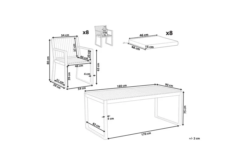 Matsalsset Sassari II med kuddar Ljus trä/Marinblå/vit - Ljus trä/Marinblå/vit - Utemöbler - Utegrupp - Matgrupp utomhus