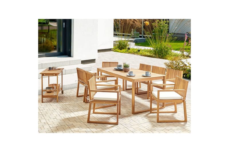 Matsalsset Sassari II med kuddar Ljus trä/Off-white - Ljus trä/Off-white - Utemöbler - Utegrupp - Matgrupp utomhus